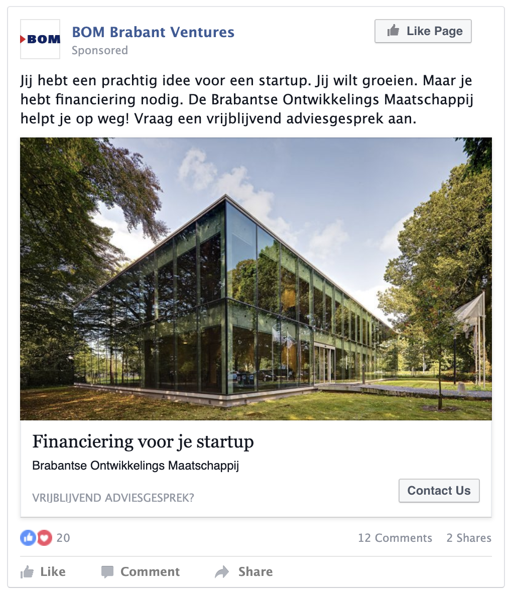Facebook advertentie voorbeeld BOM think-fase